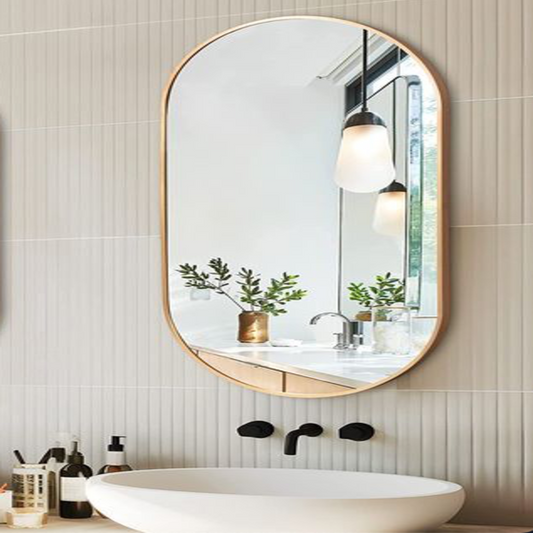 Capsule Radiance: Gilt-Edged Reflective Elegance Aluminium Frame Mirror