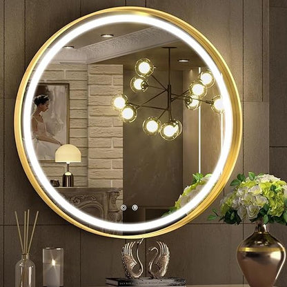 Gilded Halo Glow: LuxeRound Aluminium Frame Mirror